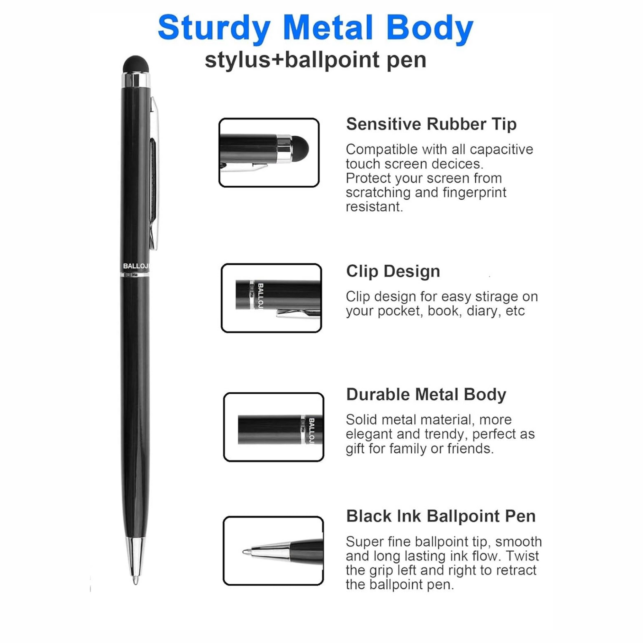 Personalized 2-in-1 Stylus Pen Ballpoint – Black Metal Body offistoreindia