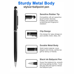 Personalized 2-in-1 Stylus Pen Ballpoint – Black Metal Body offistoreindia