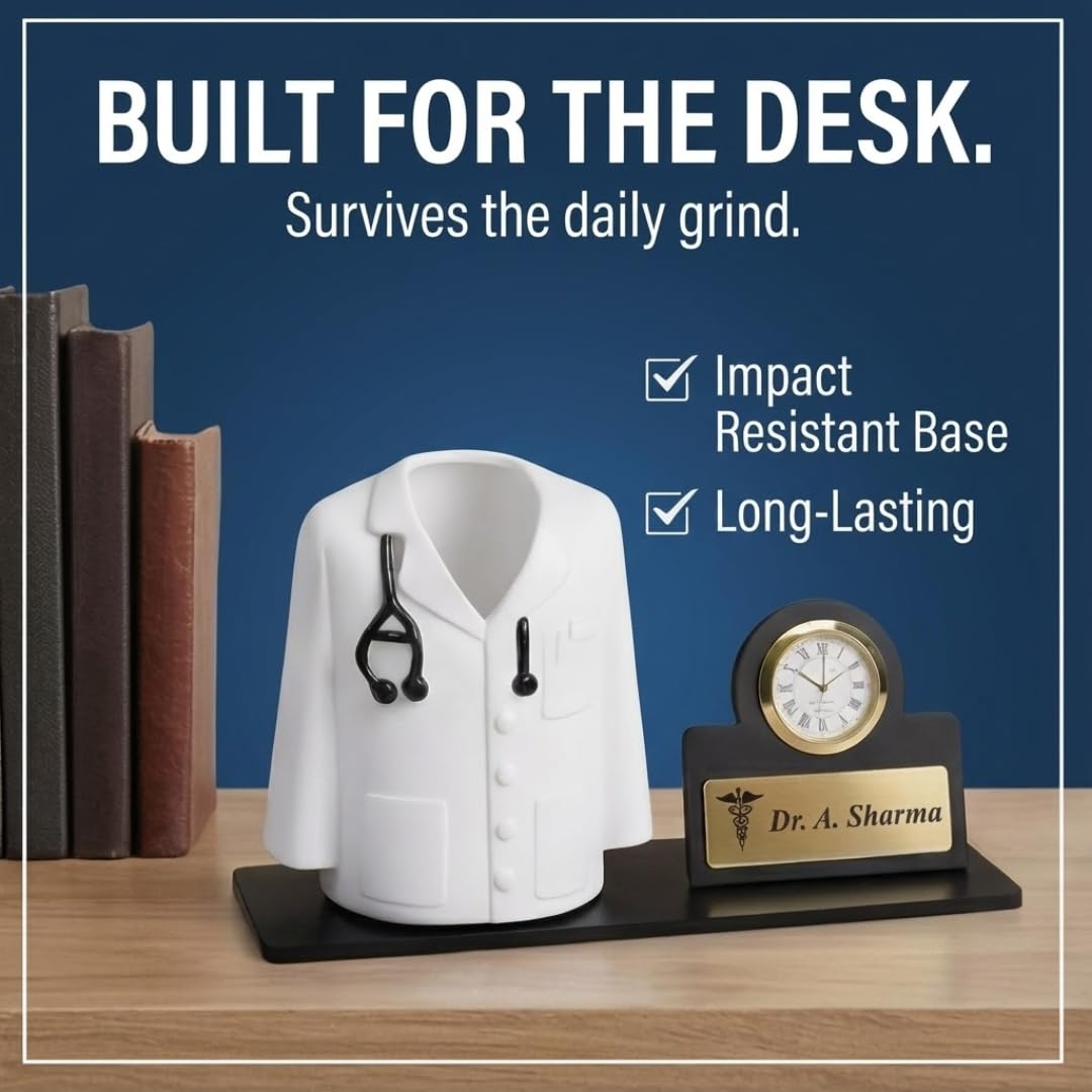 Personalized Doctor Pen Stand with Name Clock – Customized Desk Organizer for Doctors offistoreindia