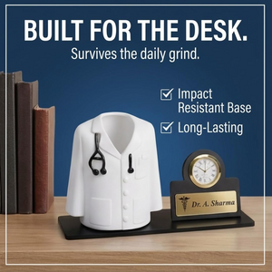 Personalized Doctor Pen Stand with Name Clock – Customized Desk Organizer for Doctors offistoreindia