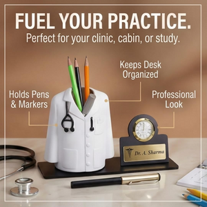 Personalized Doctor Pen Stand with Name Clock – Customized Desk Organizer for Doctors offistoreindia