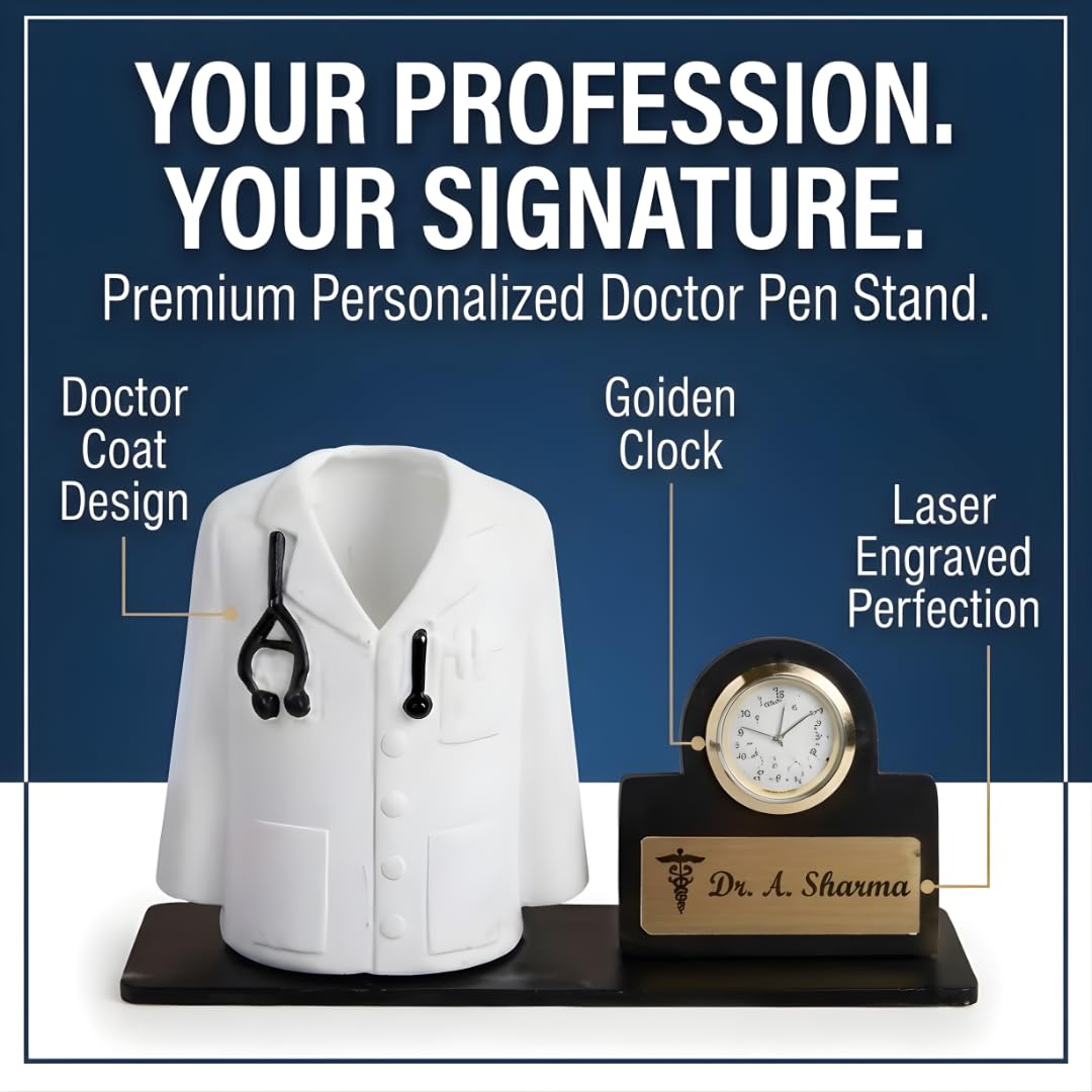Personalized Doctor Pen Stand with Name Clock – Customized Desk Organizer for Doctors offistoreindia