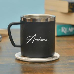 Personalized Name Stainless Steel Mug 250 ml (Black) offistoreindia
