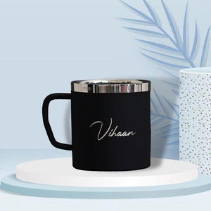 Personalized Name Stainless Steel Mug 250 ml (Black) offistoreindia