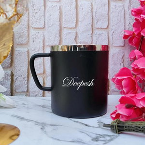 Personalized Name Stainless Steel Mug 250 ml (Black) offistoreindia