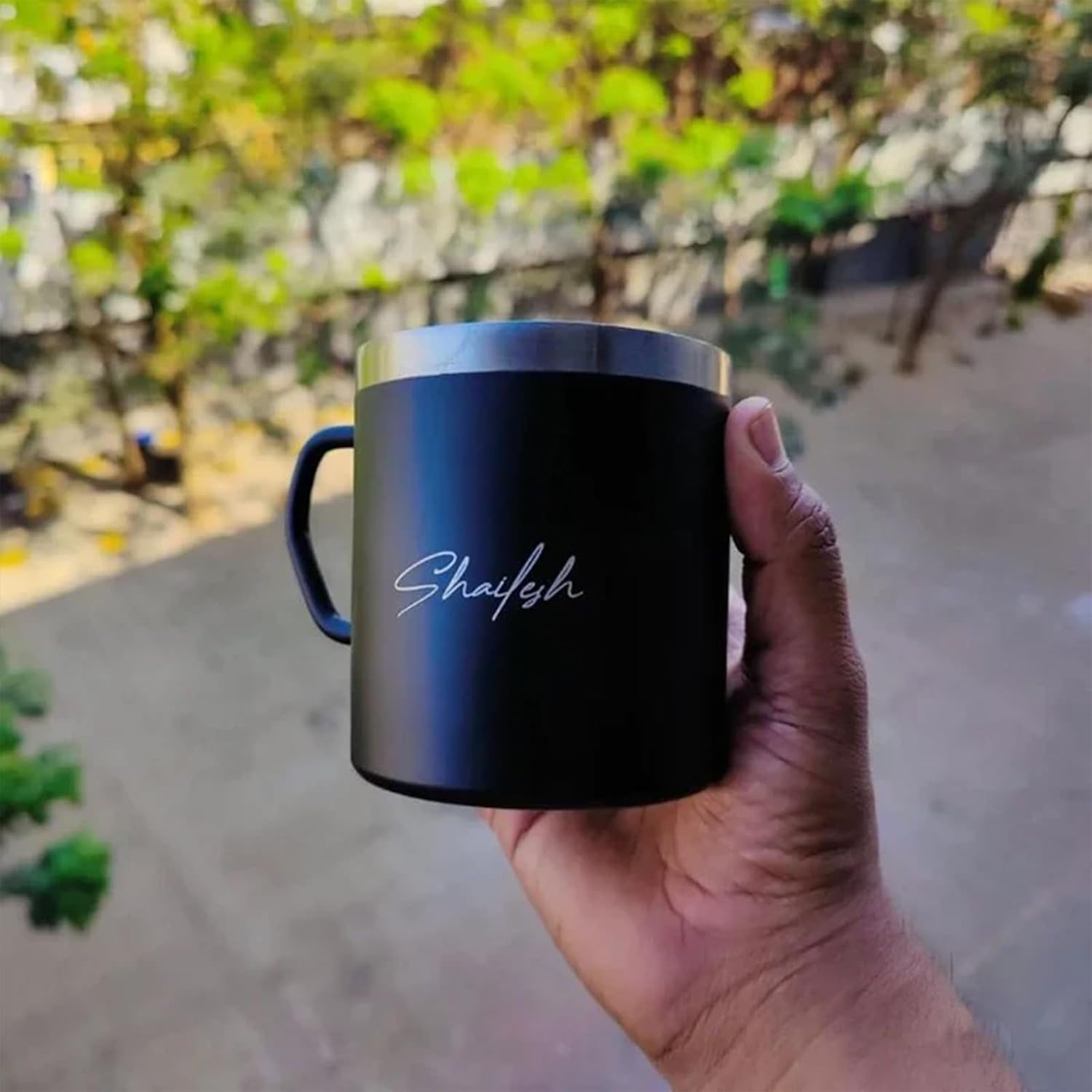 Personalized Name Stainless Steel Mug 250 ml (Black) offistoreindia