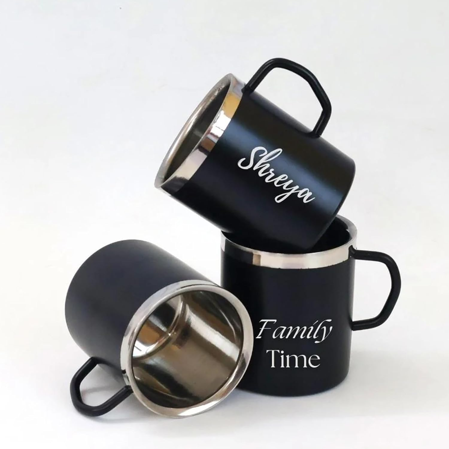 Personalized Name Stainless Steel Mug 250 ml (Black) offistoreindia