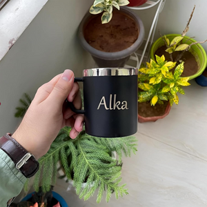 Personalized Name Stainless Steel Mug 250 ml (Black) offistoreindia