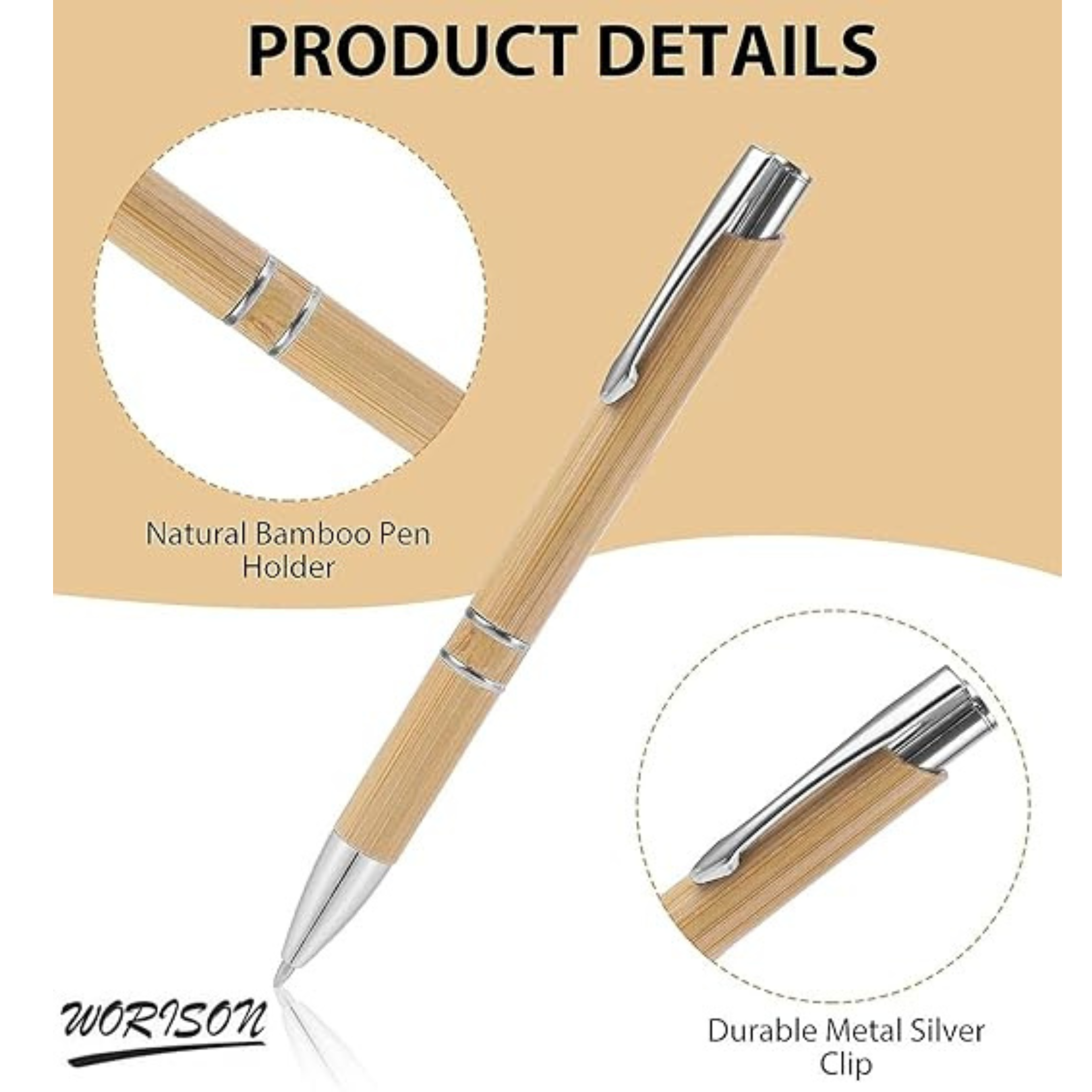 Personalized Natural Bamboo Ballpoint Pen – Double Ring Design offistoreindia