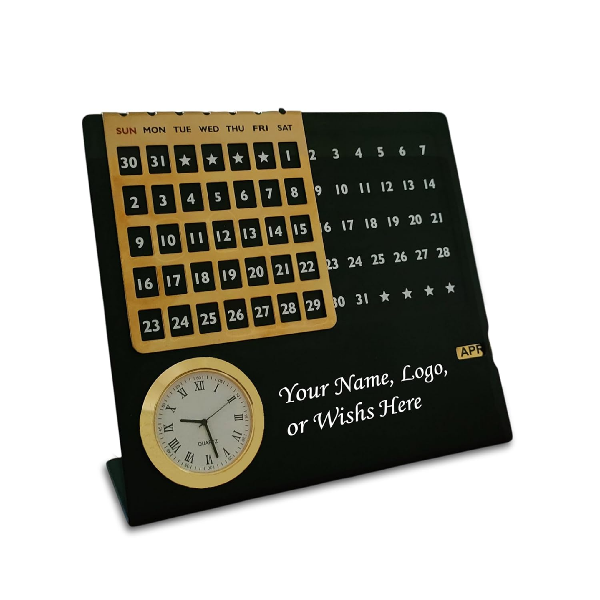 Personalized Steel Infinity Desk Calendar with Clock – Lifetime Perpetual Calendar