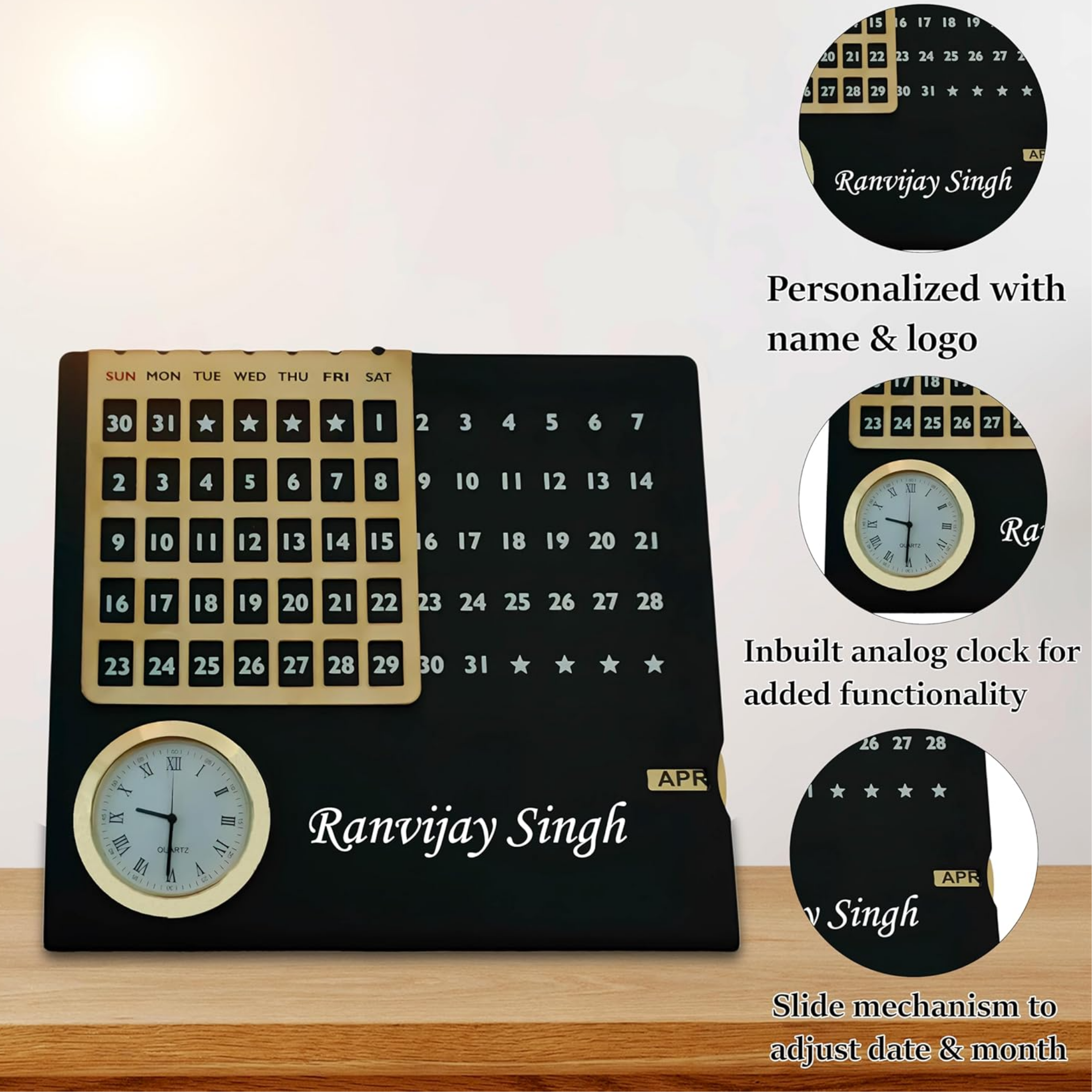 Personalized Steel Infinity Desk Calendar with Clock – Lifetime Perpetual Calendar offistoreindia