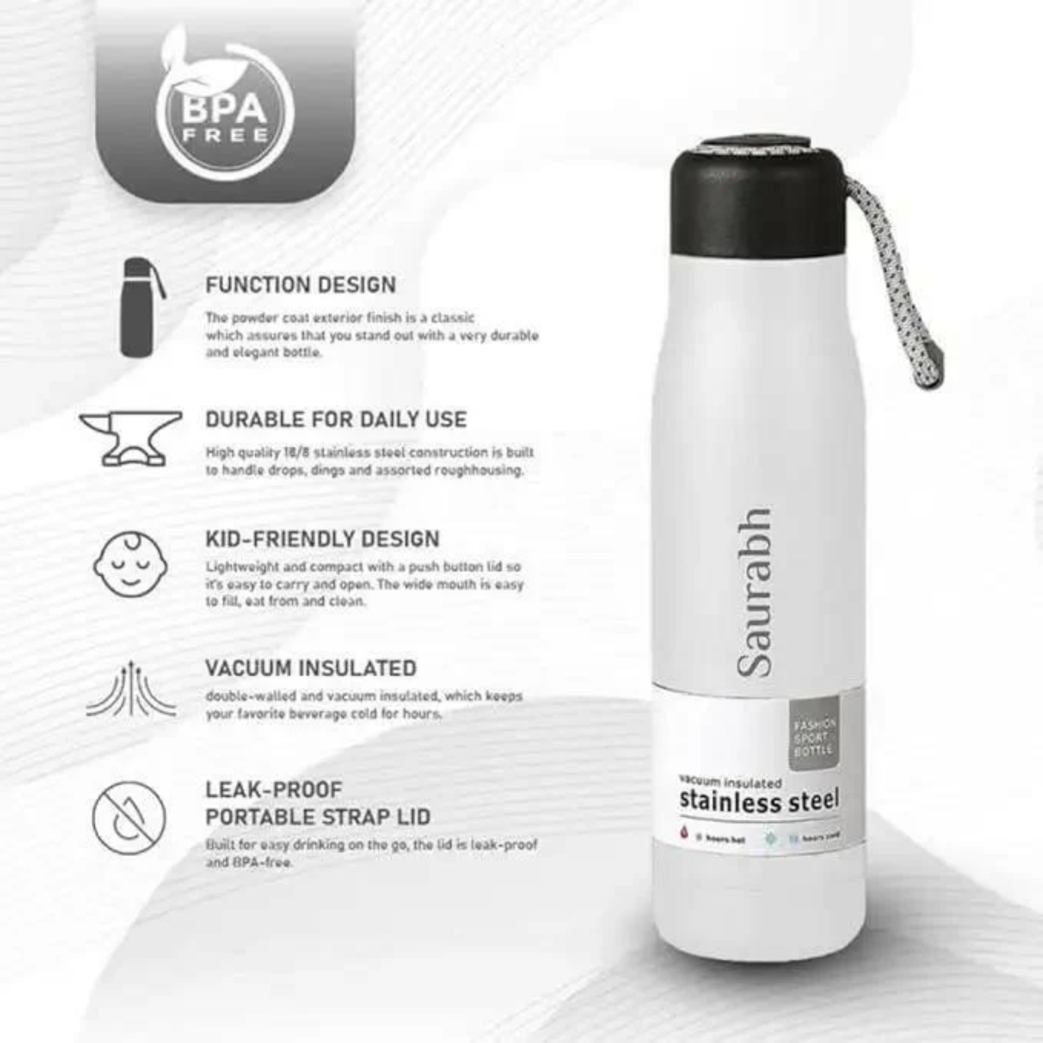 Personalized Water Bottle 500ml – Double Wall Vacuum Insulated Stainless Steel Flask offistoreindia