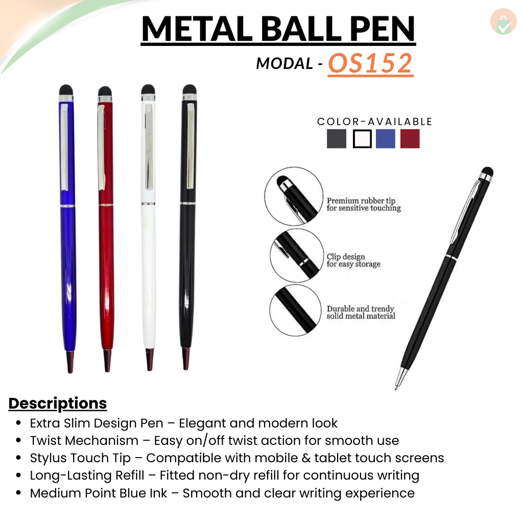 Personalized 2-in-1 Stylus Pen Ballpoint – Black Metal Body