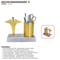 Personalized Doctor Symbol Pen Stand – Golden Caduceus Desk Organizer
