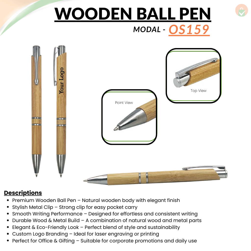 Personalized Natural Bamboo Ballpoint Pen – Double Ring Design