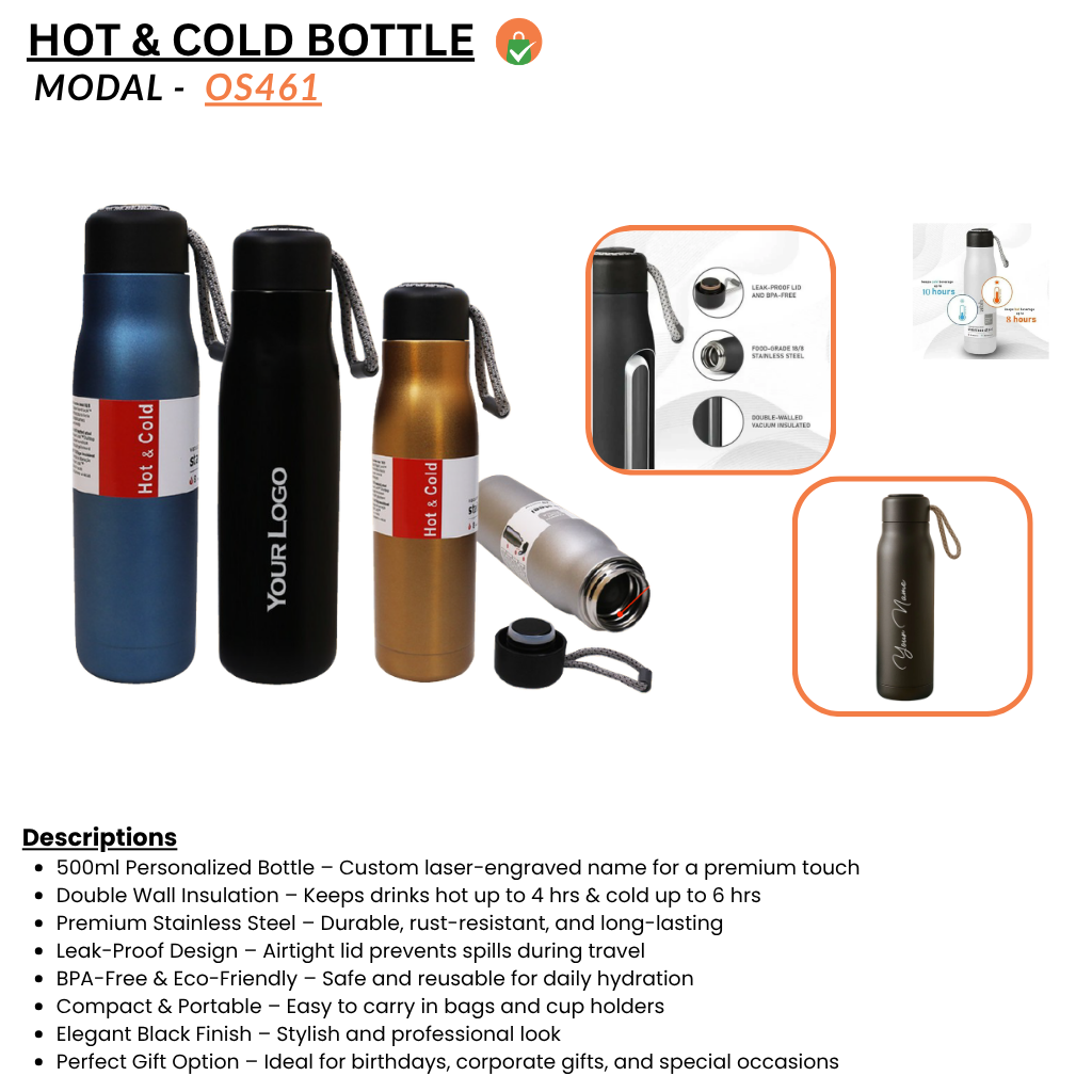 Personalized Water Bottle 500ml – Double Wall Vacuum Insulated Stainless Steel Flask offistoreindia