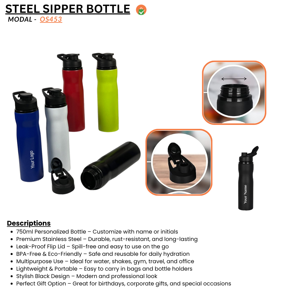 Personalized Water Bottle with Name – 750ml Stainless Steel Sports Sipper offistoreindia