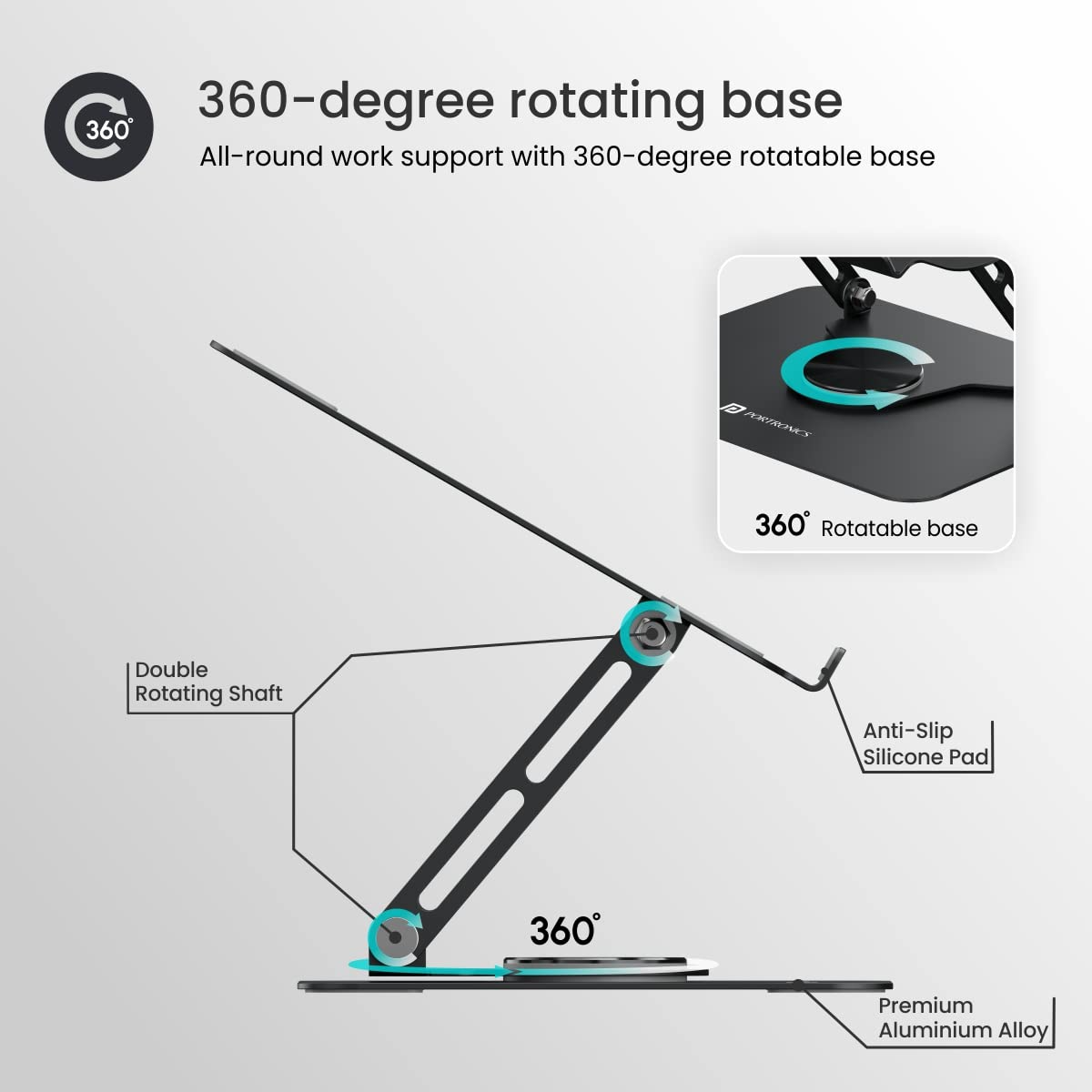 Portable Laptop Stand – Adjustable Height 360° Rotating Base Ventilated Anti-Slip Design (Black) offistoreindia
