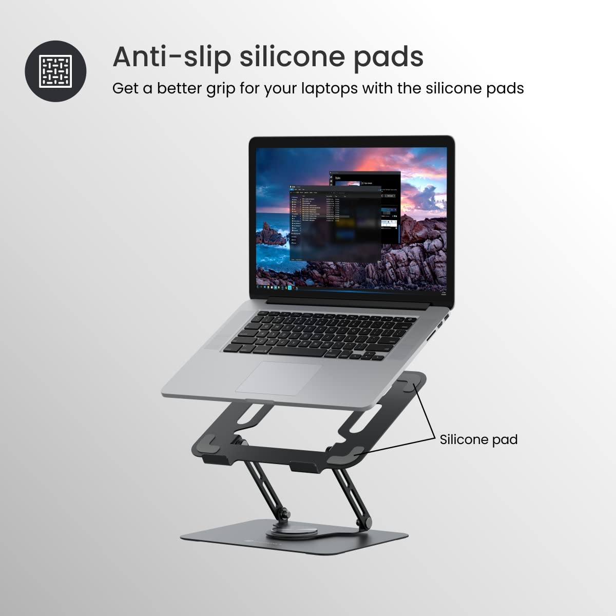 Portable Laptop Stand – Adjustable Height 360° Rotating Base Ventilated Anti-Slip Design (Black) offistoreindia