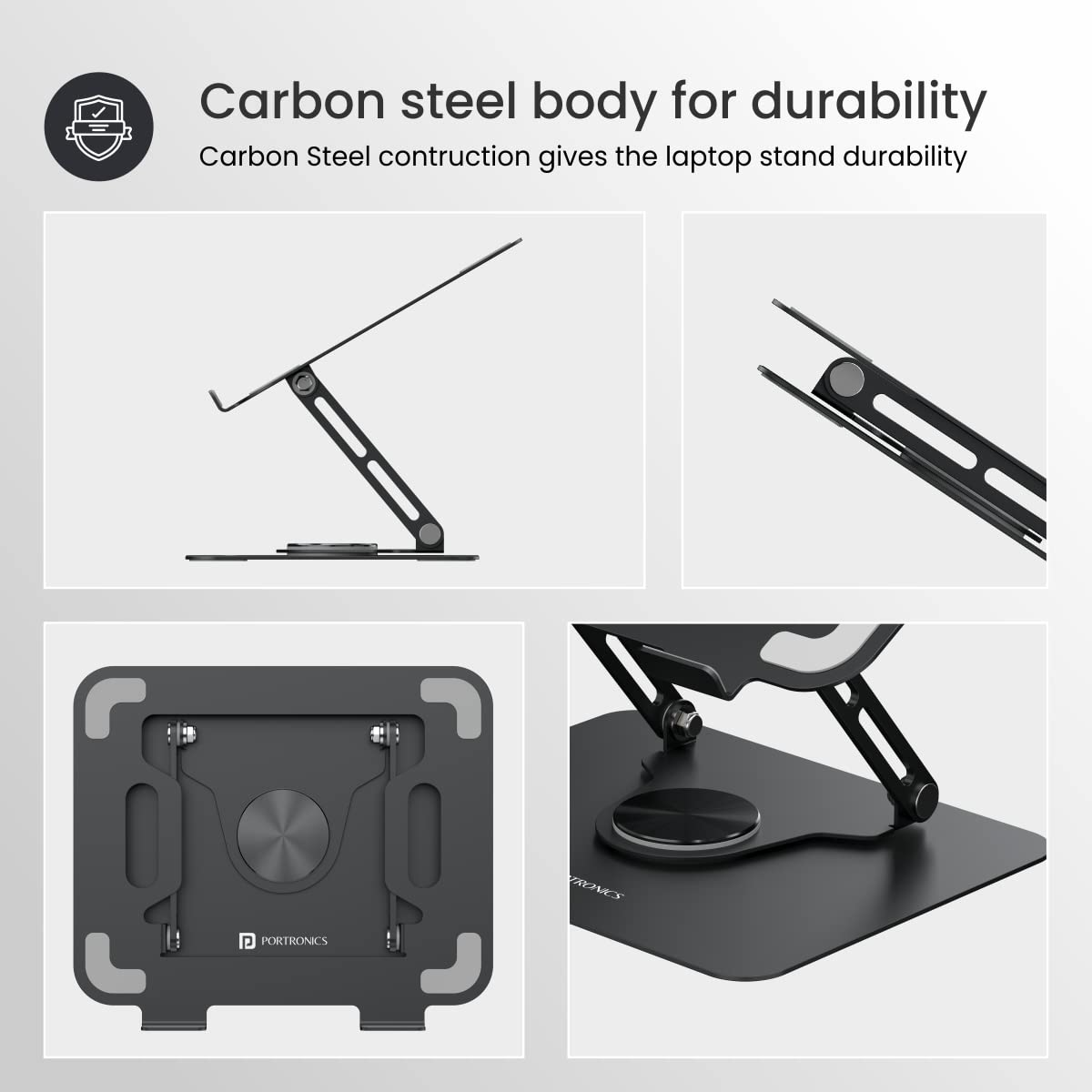 Portable Laptop Stand – Adjustable Height 360° Rotating Base Ventilated Anti-Slip Design (Black) offistoreindia