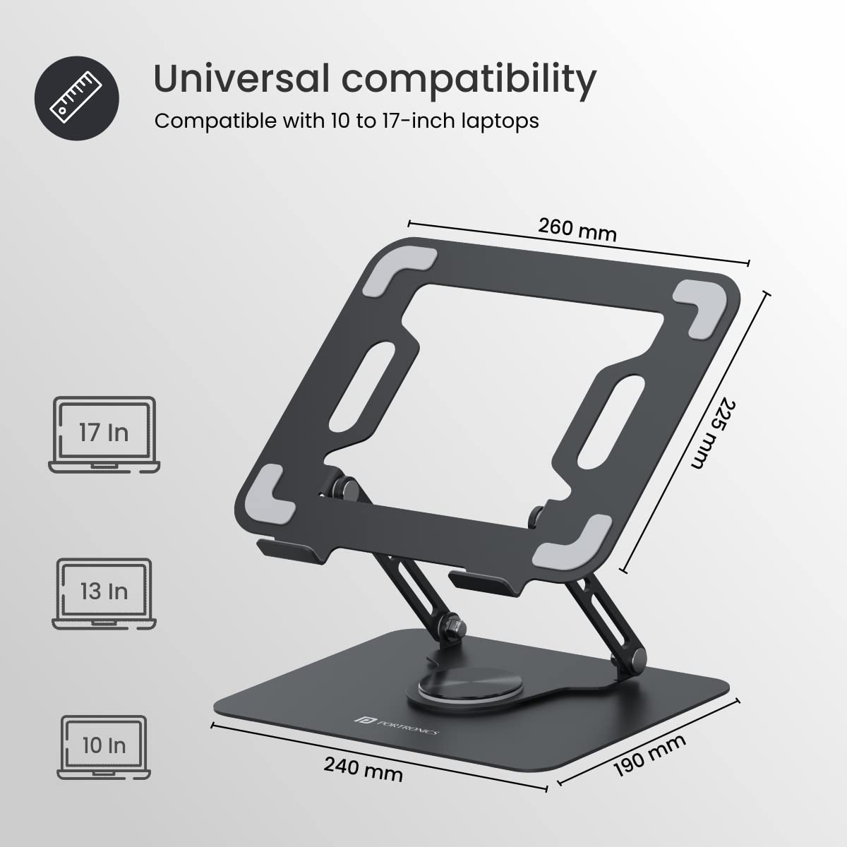 Portable Laptop Stand – Adjustable Height 360° Rotating Base Ventilated Anti-Slip Design (Black) offistoreindia