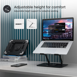 Portable Laptop Stand – Adjustable Height 360° Rotating Base Ventilated Anti-Slip Design (Black) offistoreindia