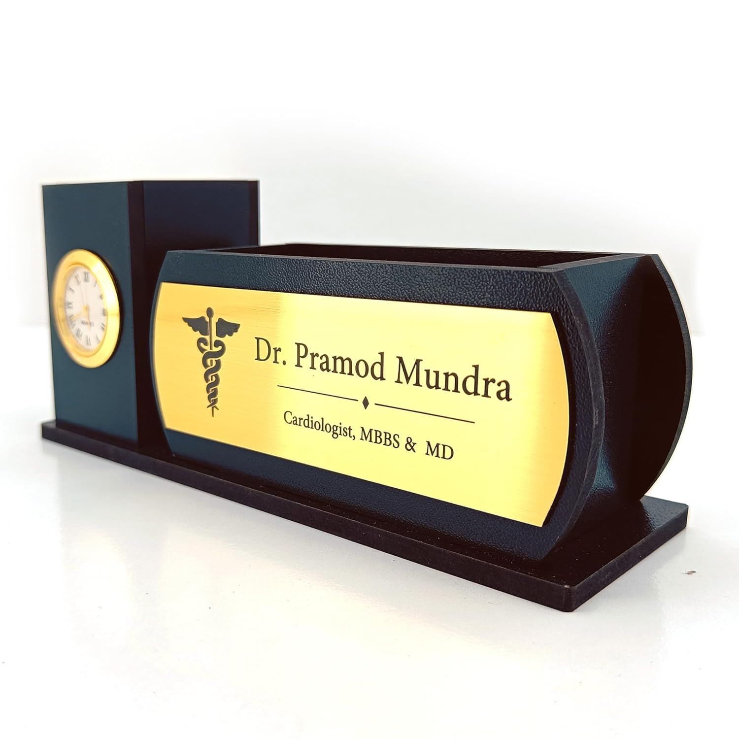 Professional Wooden Desk Organiser with Clock Name Plate – 2 Compartments offistoreindia