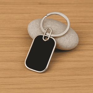 Rectangle Metal Keychain – 2-Sided Black Plate (Personalised Engraving) offistoreindia