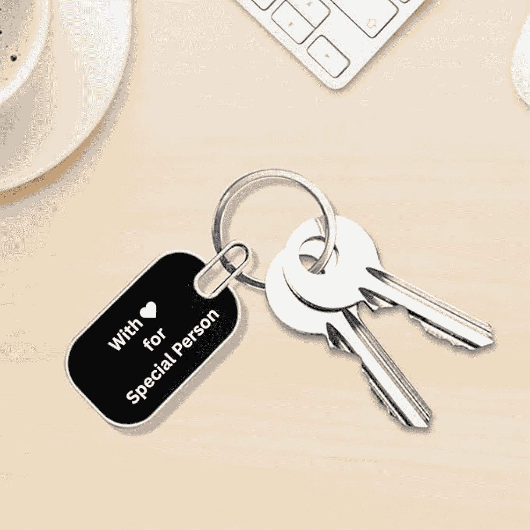 Rectangle Metal Keychain – 2-Sided Black Plate (Personalised Engraving) offistoreindia