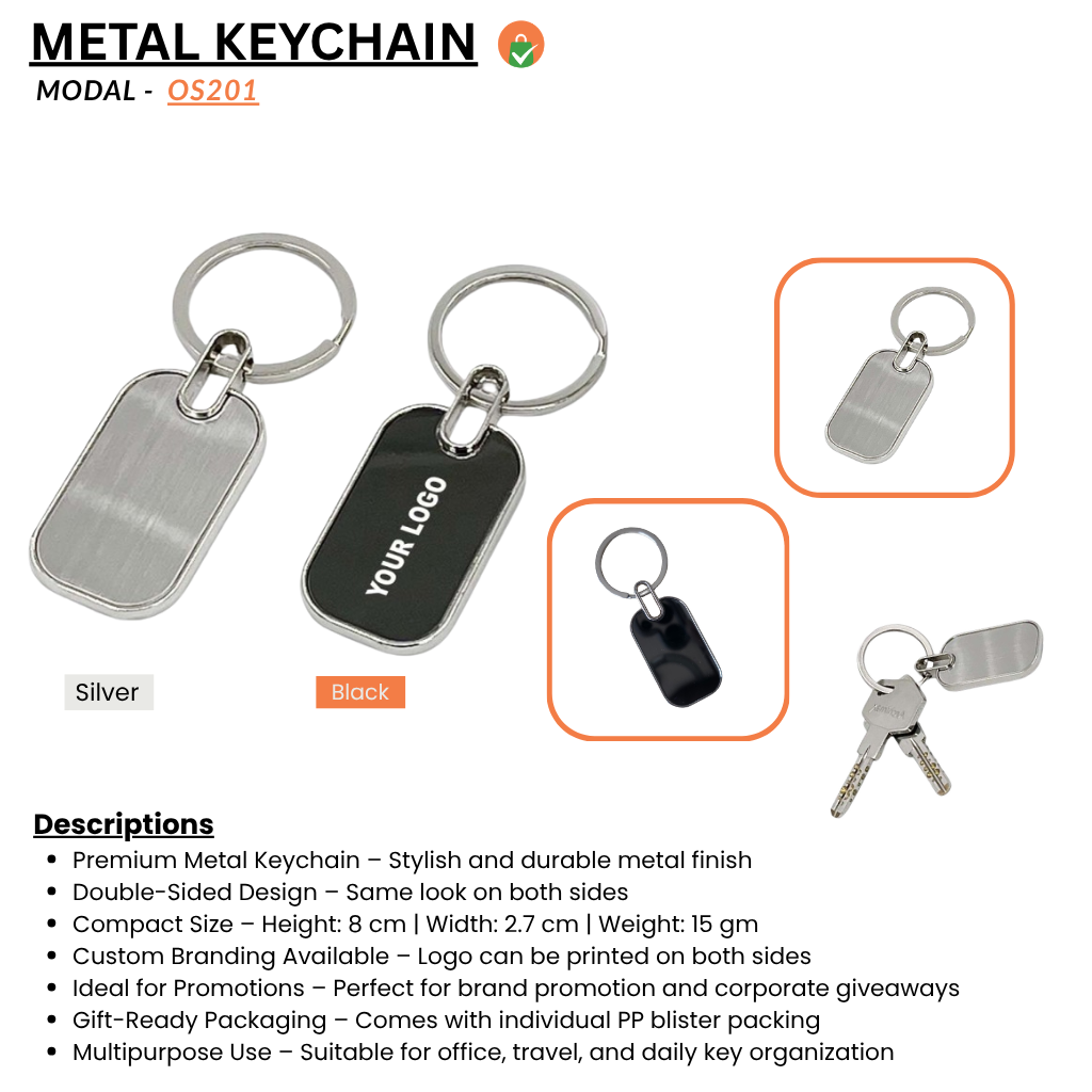 Rectangle Metal Keychain – 2-Sided Black Plate (Personalised Engraving) offistoreindia