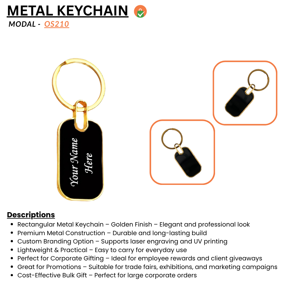 Rectangular Metal Keychain – Golden offistoreindia