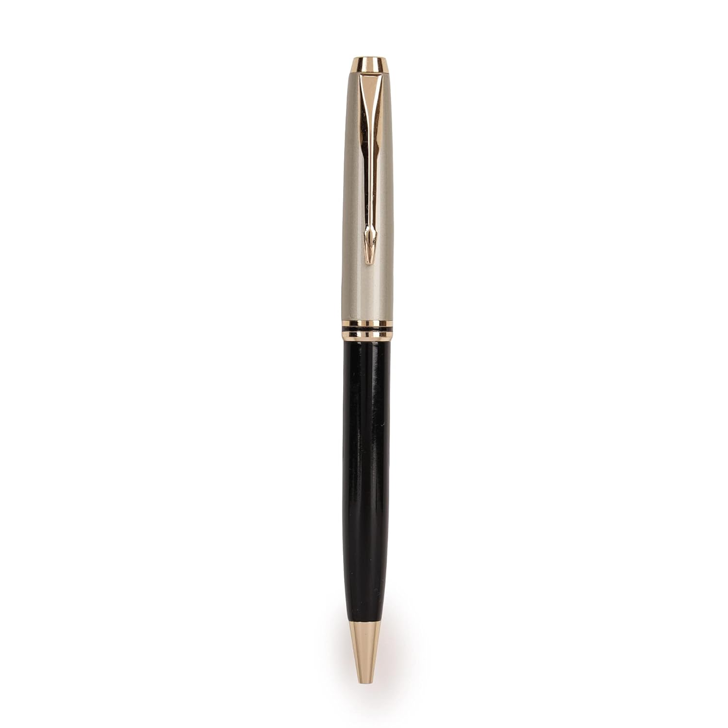 Shine Black Body Roller Ball Pen – Satin Gray Cap with Golden Arrow Clip offistoreindia