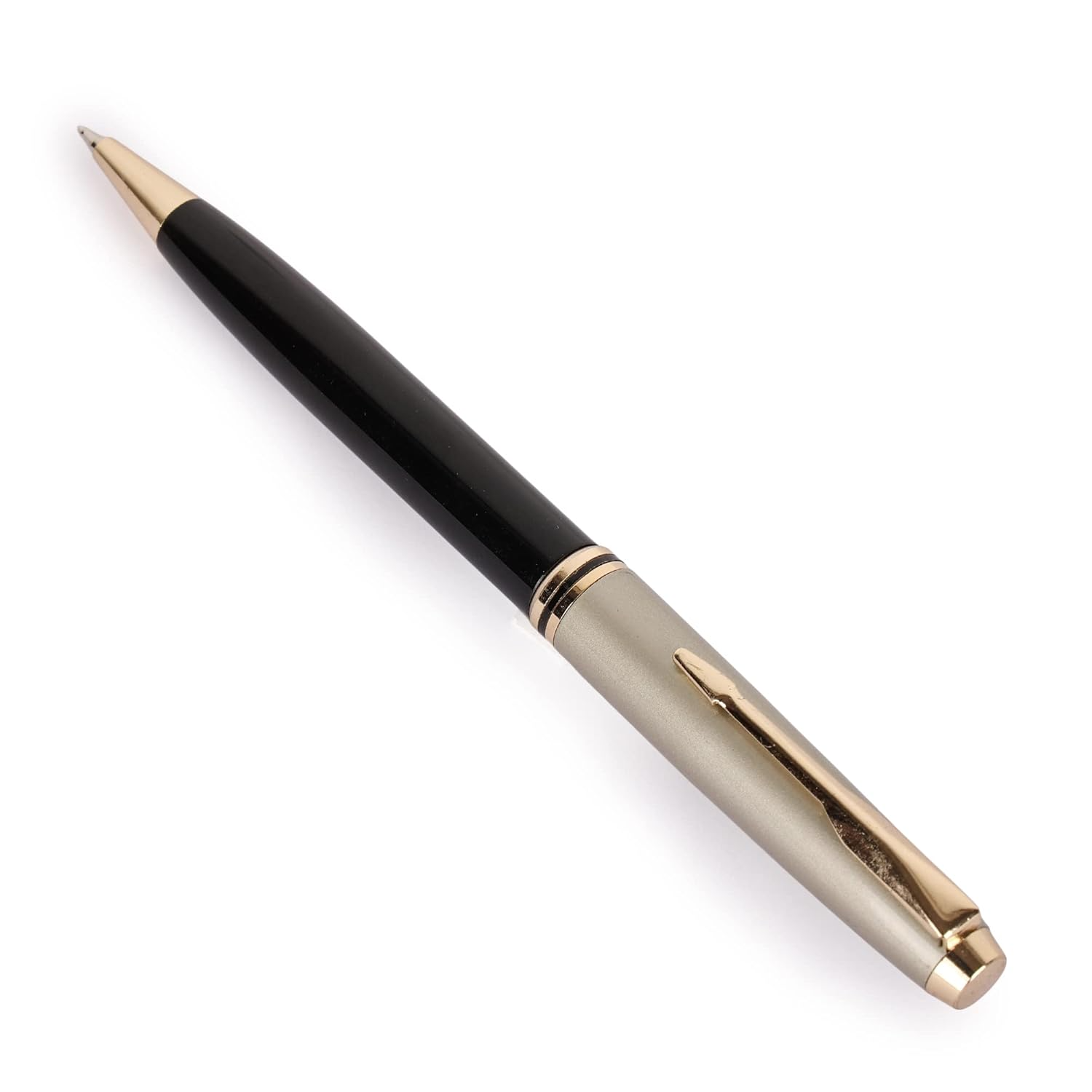 Shine Black Body Roller Ball Pen – Satin Gray Cap with Golden Arrow Clip offistoreindia