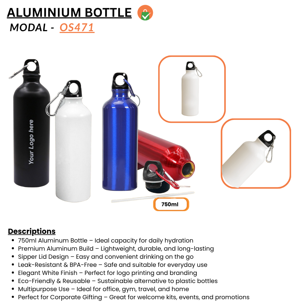 Sipper Aluminum Water Bottle – White (750ml) offistoreindia