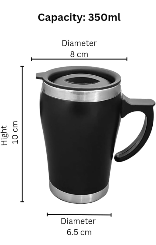 Stainless Steel Coffee and Tea Mug with Lid 350 ml (Black) offistoreindia