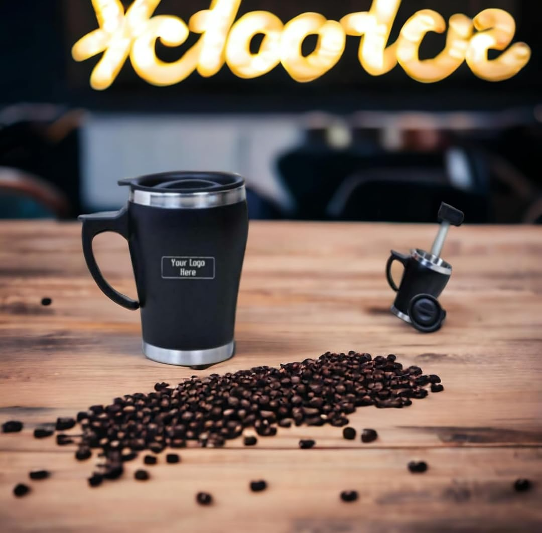 Stainless Steel Coffee and Tea Mug with Lid 350 ml (Black) offistoreindia