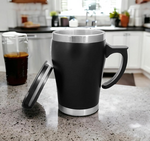 Stainless Steel Coffee and Tea Mug with Lid 350 ml (Black) offistoreindia