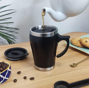 Stainless Steel Coffee and Tea Mug with Lid 350 ml (Black) offistoreindia