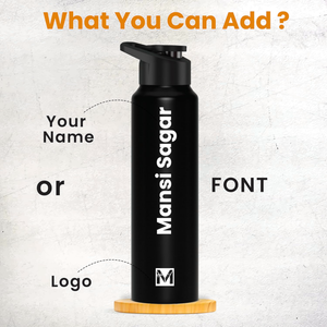 Stainless Steel Customized Sipper Water Bottle 1 Litre – Black (1000ml) offistoreindia