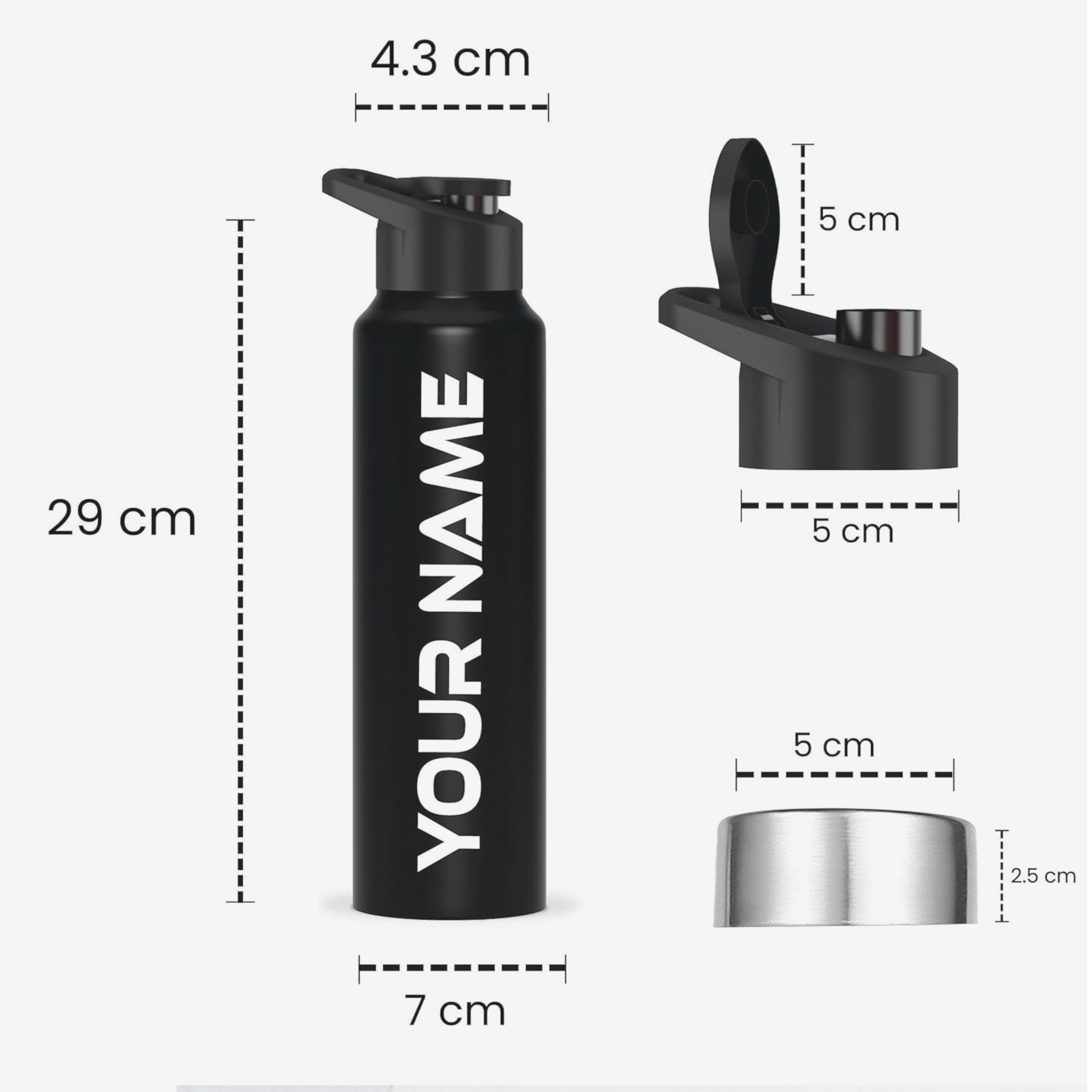 Stainless Steel Customized Sipper Water Bottle 1 Litre – Black (1000ml) offistoreindia