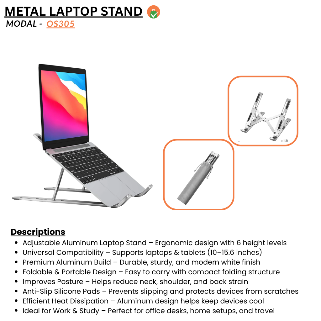 Tabletop Laptop Stand – Adjustable Aluminum Ergonomic Foldable Portable Desktop Holde
