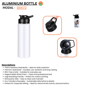 White Steel Water Bottle (750ml) – Premium Stainless Steel Corporate Gift