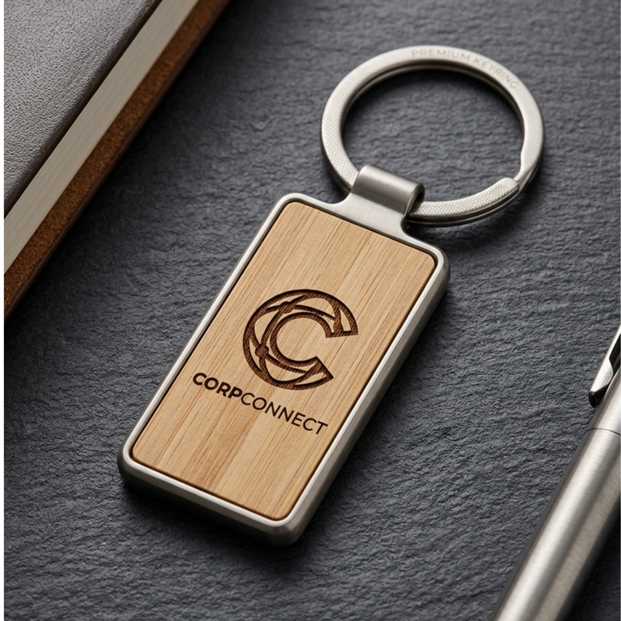 Wooden Metal Keychain Premium Custom Engraved Keychain for Corporate Personal Gifting offistoreindia