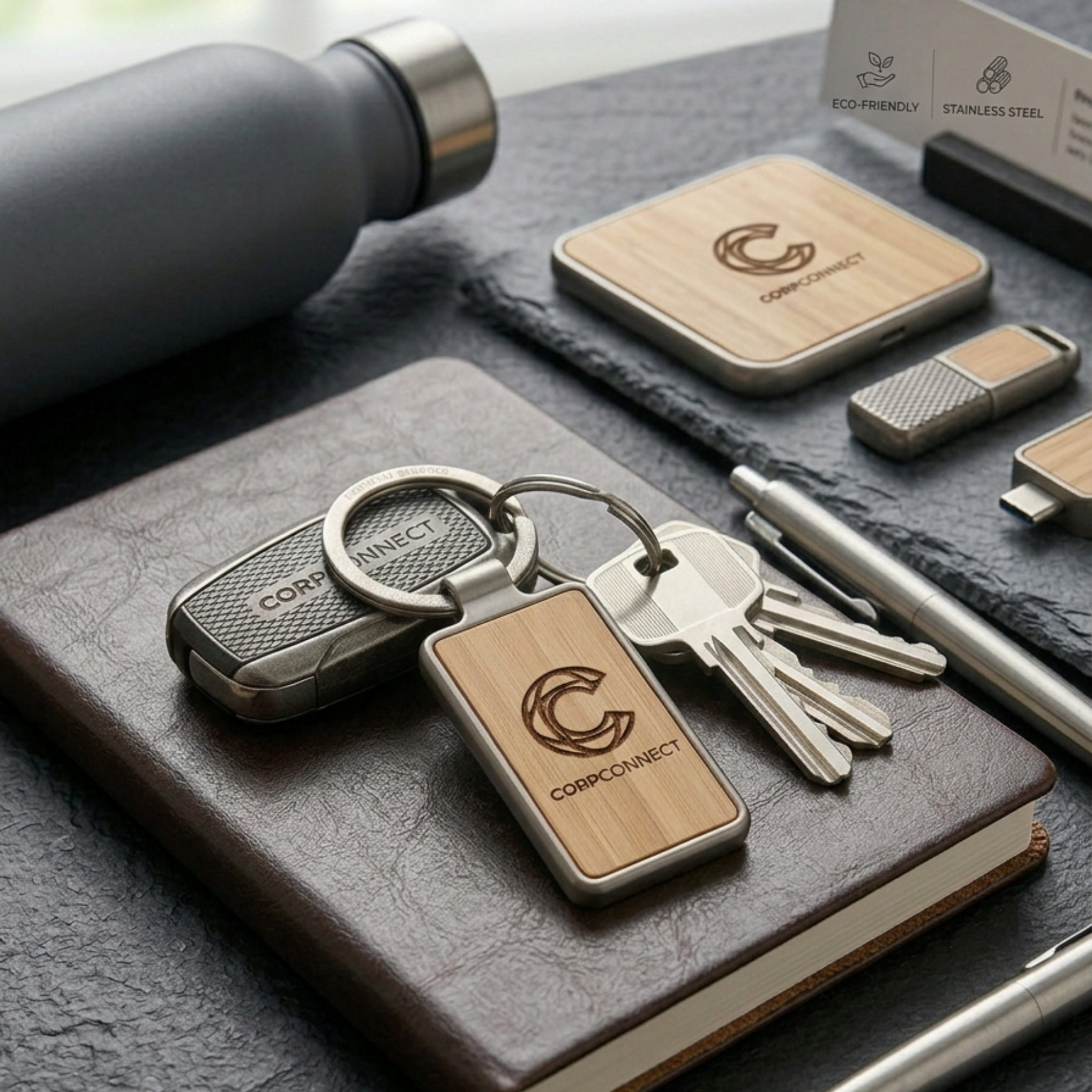 Wooden Metal Keychain Premium Custom Engraved Keychain for Corporate Personal Gifting offistoreindia