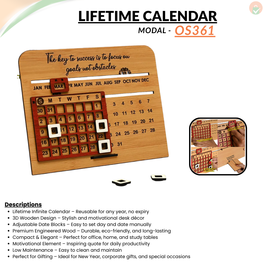 Wooden Lifetime Infinite Desk Calendar 3D Motivational Table Calendar