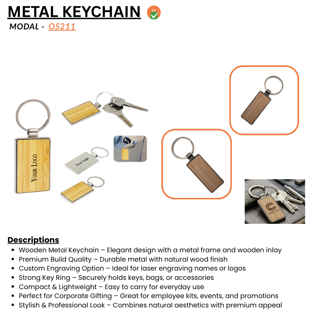 Wooden Metal Keychain Premium Custom Engraved Keychain for Corporate Personal Gifting offistoreindia