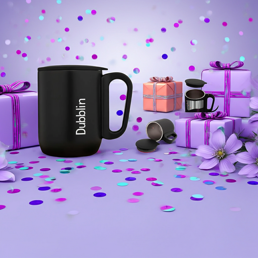 270 ml Stylish Black Sober Mug with Airtight Lid offistoreindia